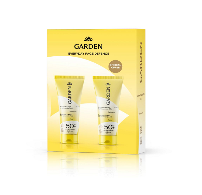 5205962009718-Garden-sun-Box-Everyday-Face-Defence-1+1-Αντηλιακή-Κρέμα-Προσώπου-με-Υαλουρονικό-Οξύ-SPF50+2x50ml-olgaspharmacy