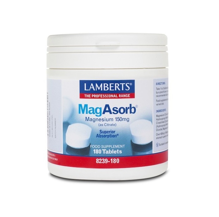 5055148402136-Lamberts-MagAsorb-Magnesium-Citrate-150mg-Συμπλήρωμα-Διατροφής-Μαγνησίου-Υψηλής-Απορρόφησης-180-Ταμπλέτες-olgaspharmacy